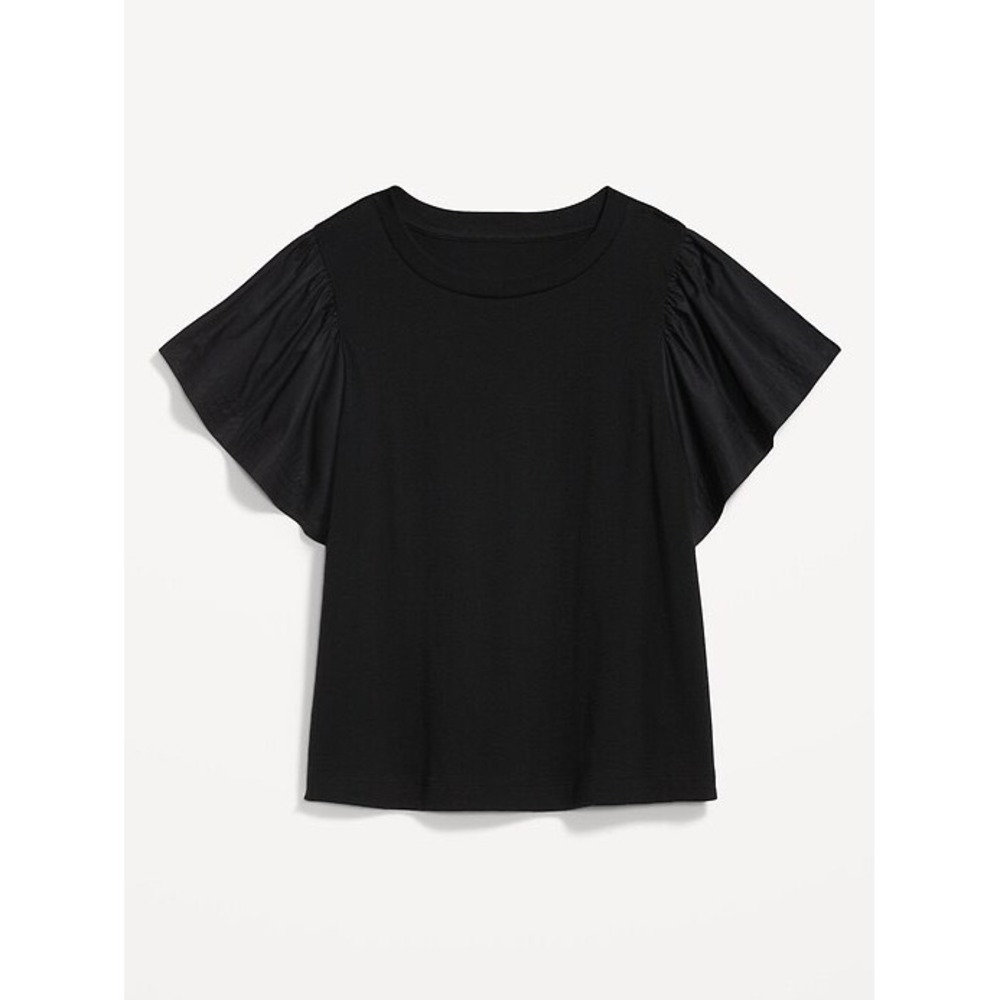 Old Navy Womens 4X Black Flutter Sleeve Mixed-Media Cotton T-Shirt NEW
